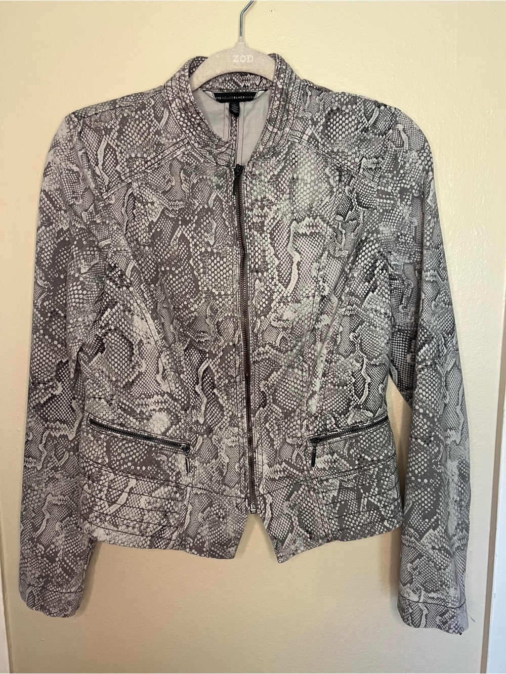 White House Black Market Snakeskin Moto Jacket Size 8 Gray